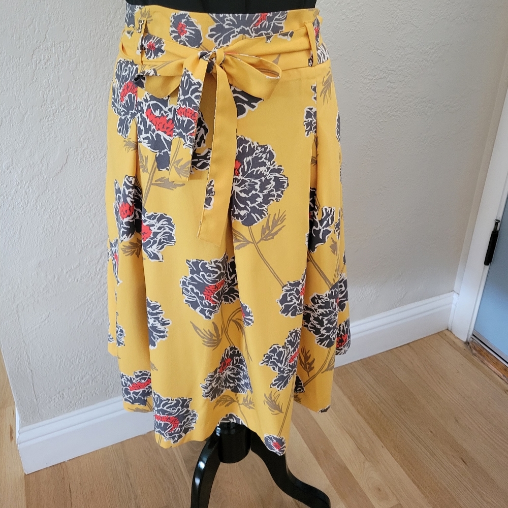Yellow skirt with charcoal and orange flowers